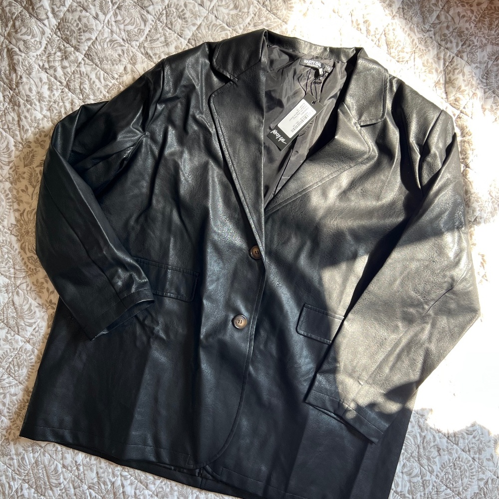 Faux Leather Single Breasted Blazer | Nasty Gal